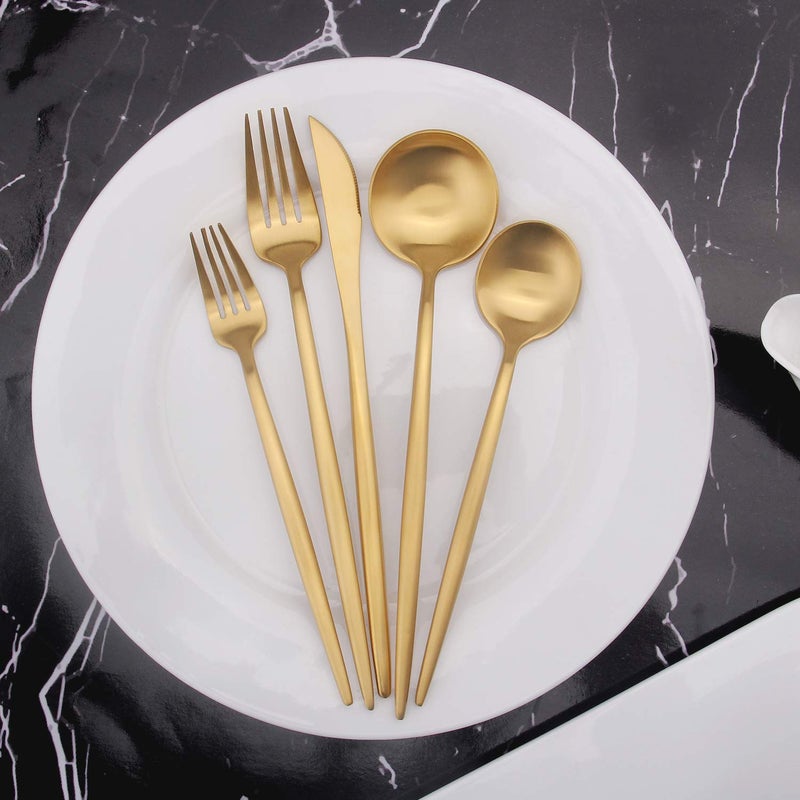 Vanys Matte Gold Silverware Set, Vanys 20 Piece Stainless Steel Cutlery Flatware Set, Kitchen Utensil Sets for 4, Tableware With Knife Spoons And Forks Set, Satin Finished Polished - Image 5